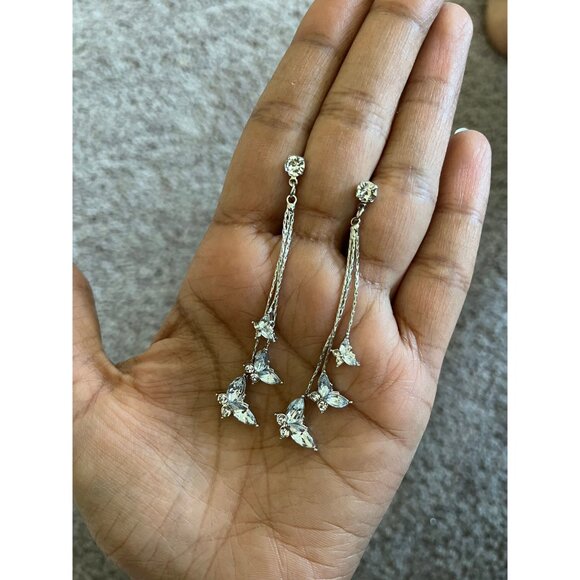 Silver butterfly earrings ,long clear rhinestone fringe chain gold bride earring - Picture 5 of 8